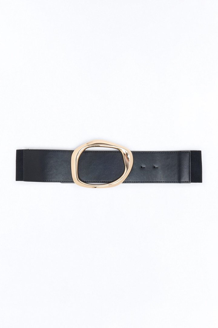 No Circling Back Wide Elastic Belt - Black