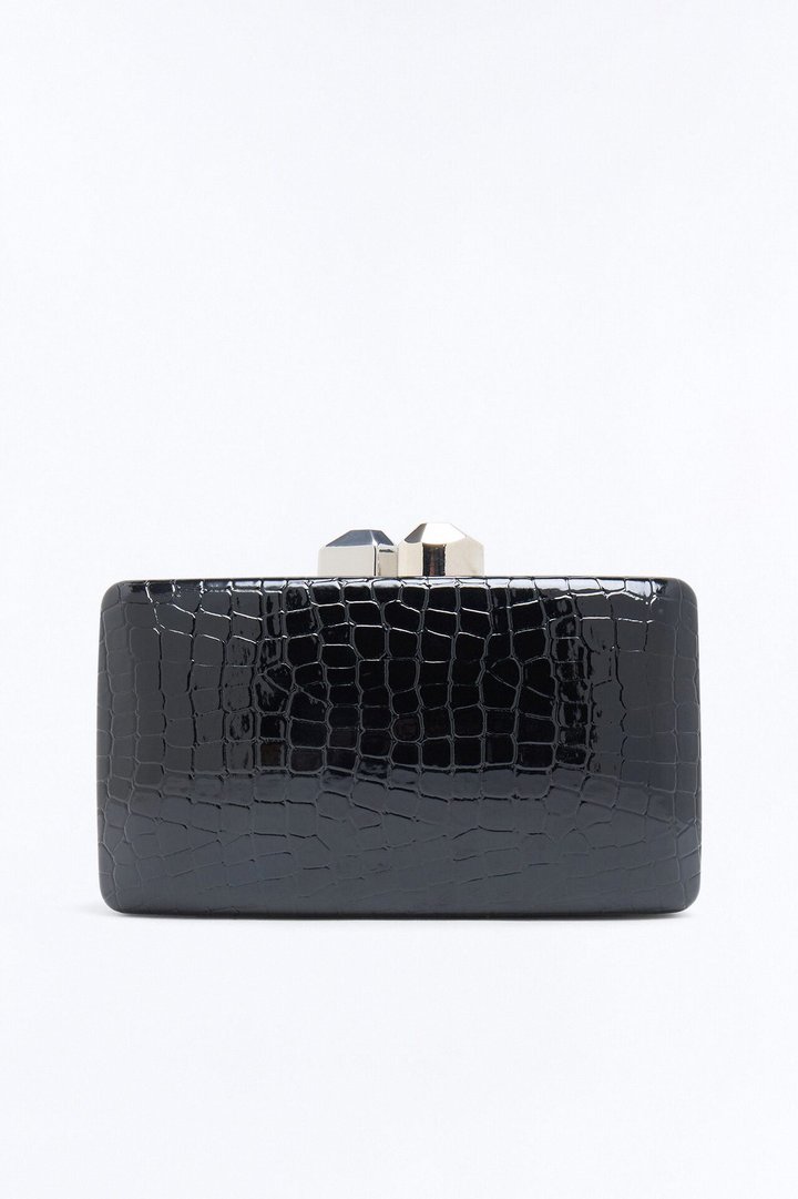 Late In The Night Faux Leather Clutch - Black