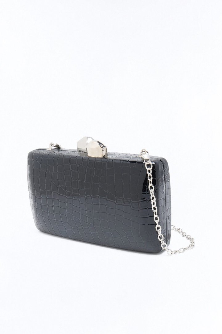 Late In The Night Faux Leather Clutch - Black