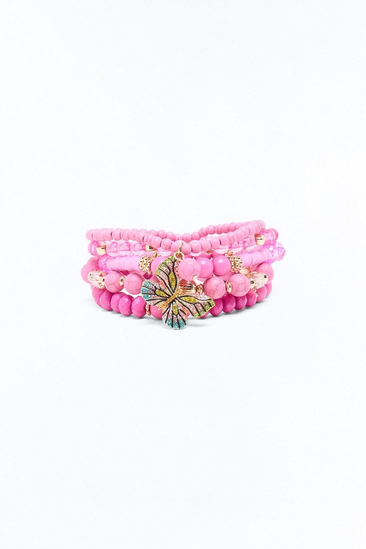 Dancing With Butterflies 5 Piece Bracelet Set - Pink/combo