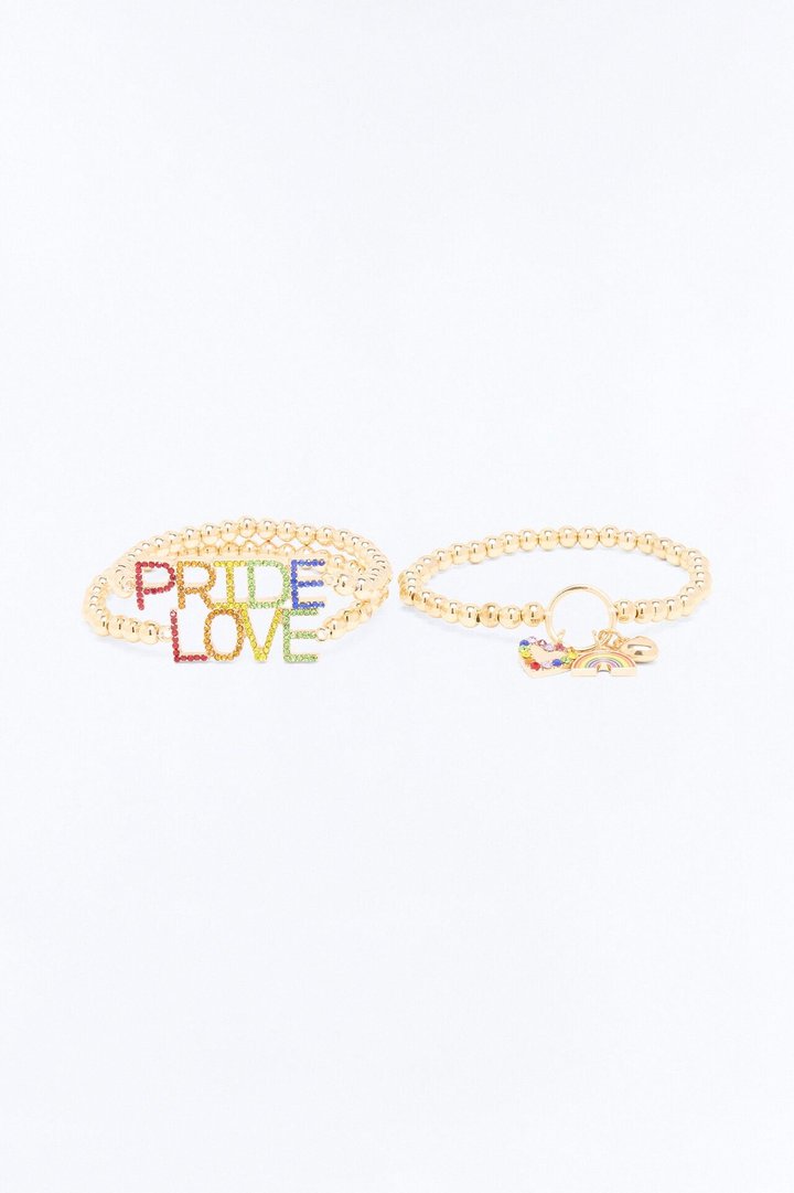 Love Wins Pride 3 Piece Bracelet Set - Gold/Multi