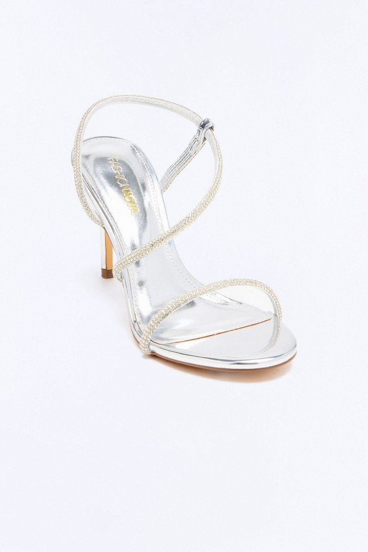 Nightlife Rhinestone Slingback Heels - Silver