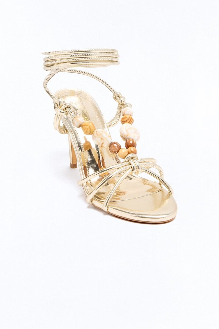 Kosie Beaded Wrap Up Heels - Gold