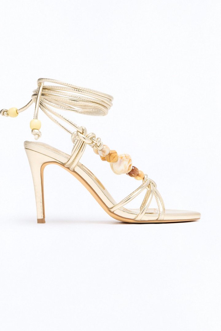 Kosie Beaded Wrap Up Heels - Gold