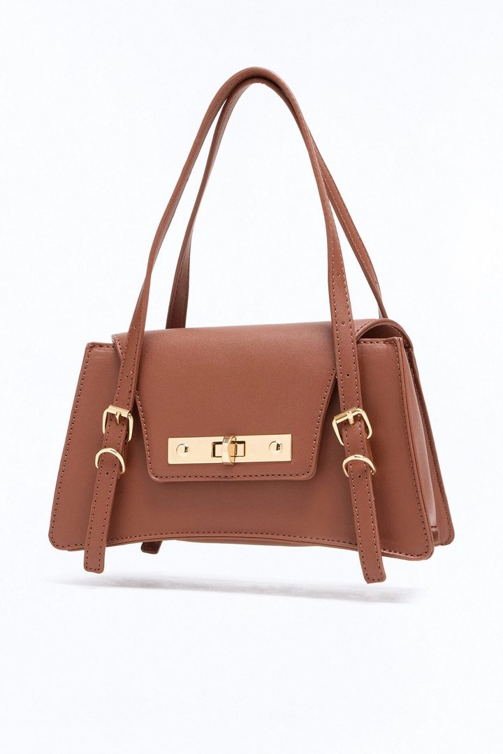 On That Note Faux Leather Satchel Handbag - Brown