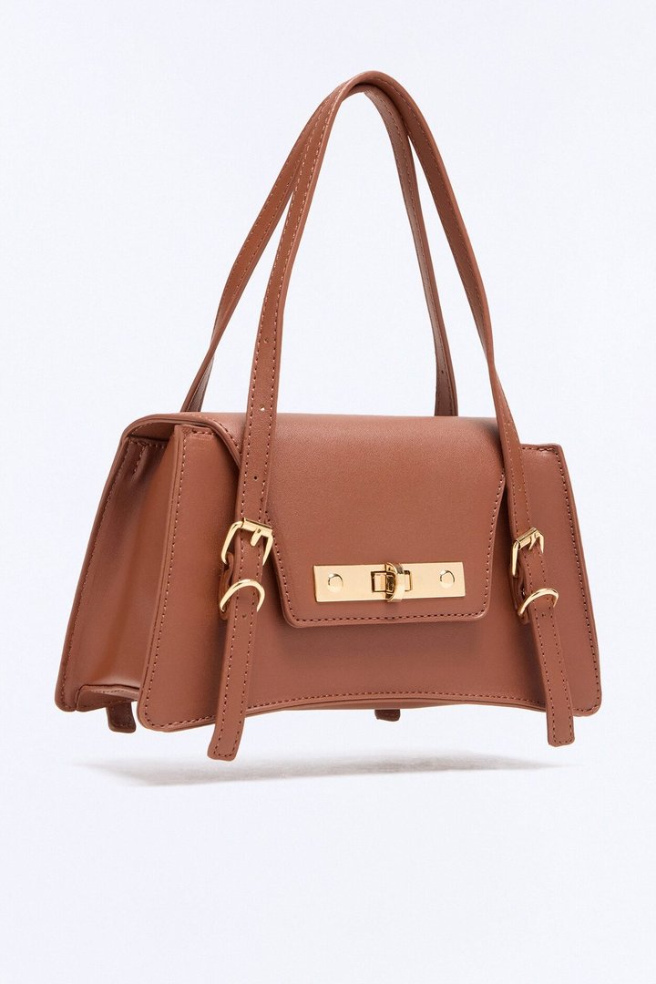On That Note Faux Leather Satchel Handbag - Brown