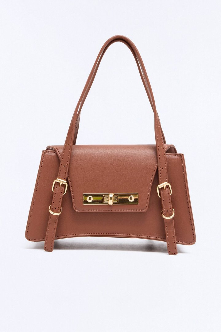 On That Note Faux Leather Satchel Handbag - Brown