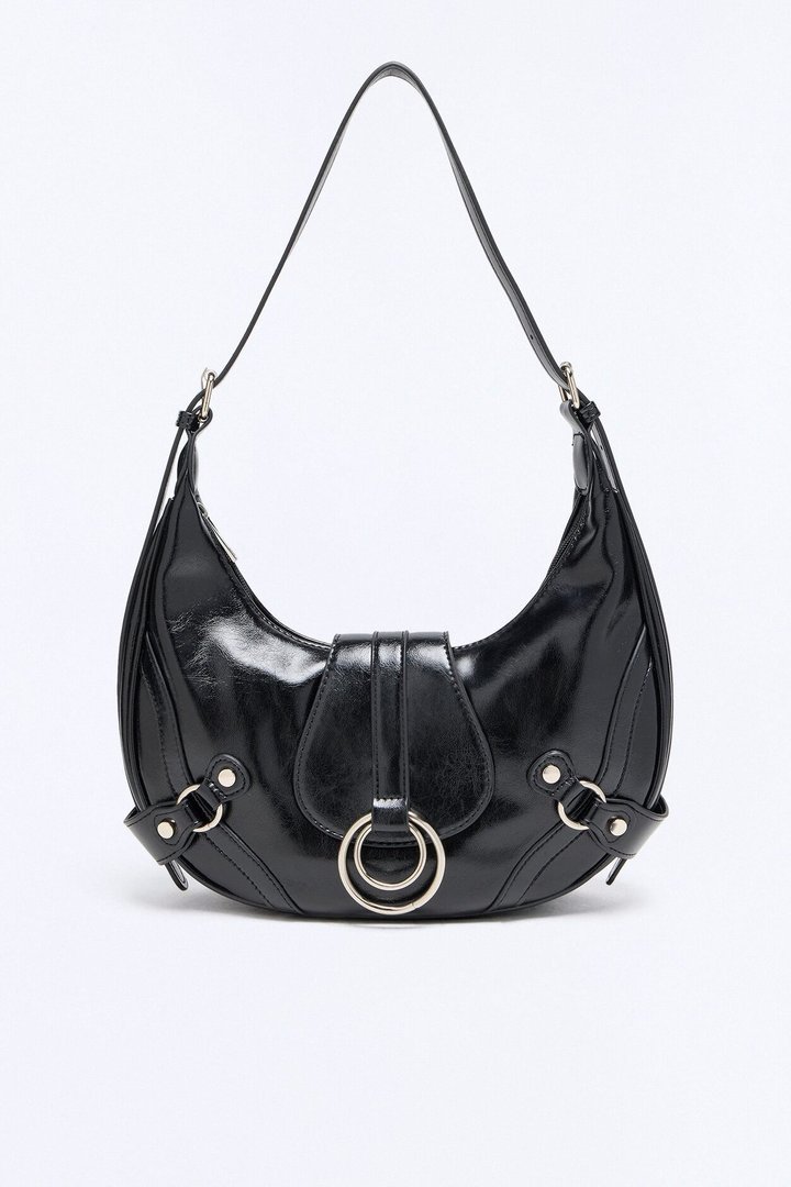 Edge Off Faux Leather Shoulder Handbag - Black