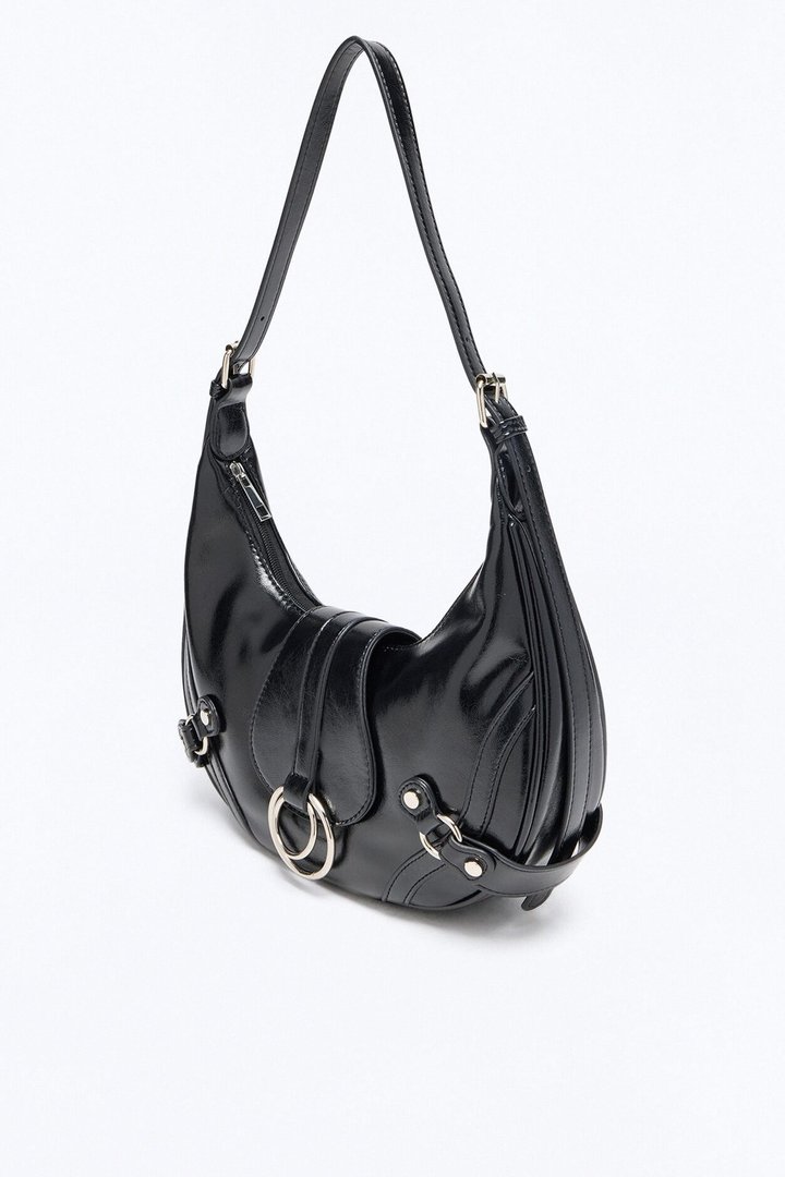 Edge Off Faux Leather Shoulder Handbag - Black
