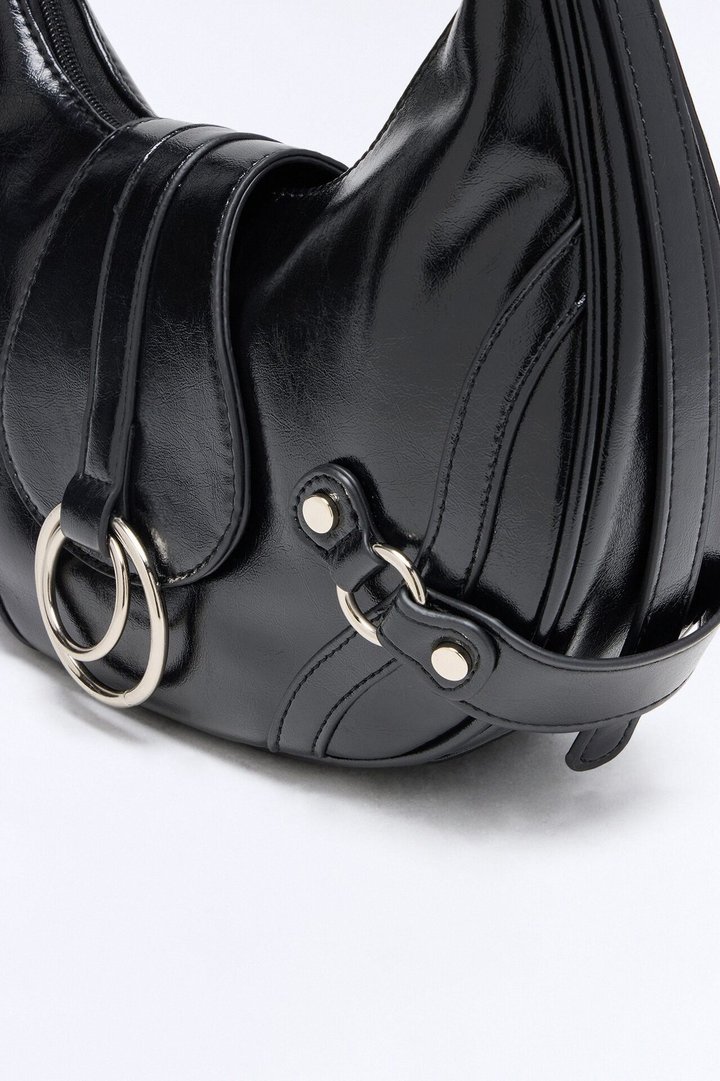 Edge Off Faux Leather Shoulder Handbag - Black