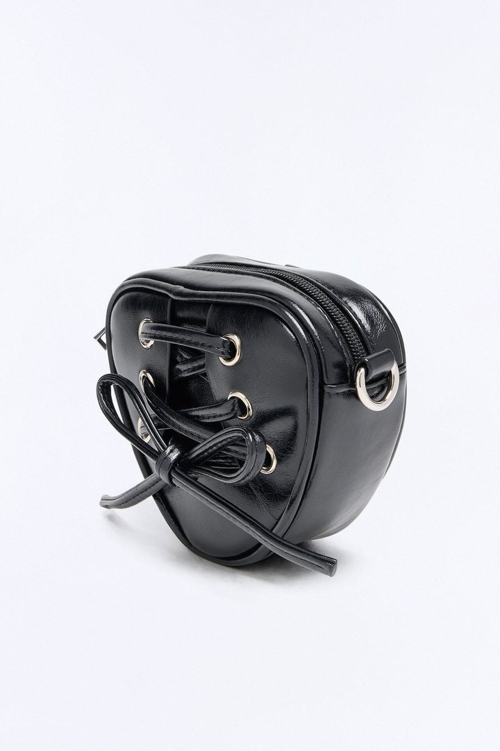 Stitch My Heart Faux Leather Crossbody Handbag - Black
