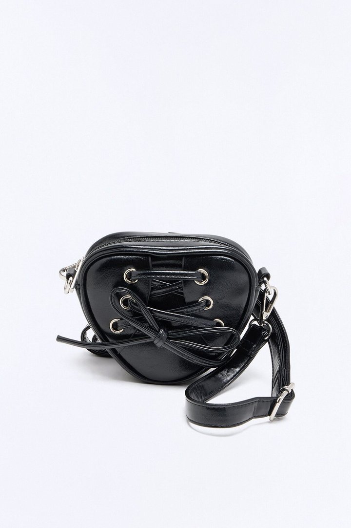 Stitch My Heart Faux Leather Crossbody Handbag - Black