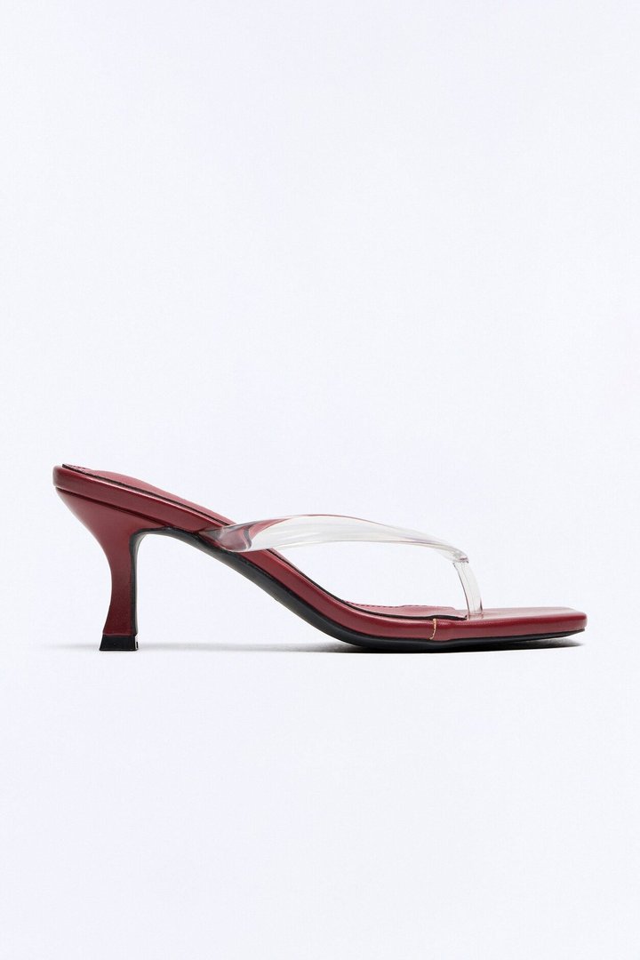 Energy Clear Strap Thong Heels - Wine