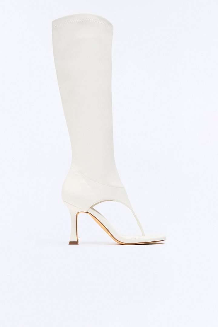 Sanyana Knee High Thong Boots - White