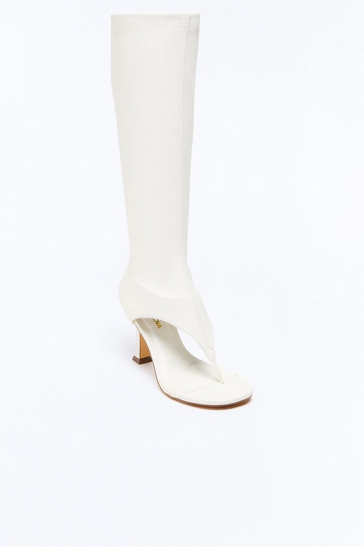 Sanyana Knee High Thong Boots - White