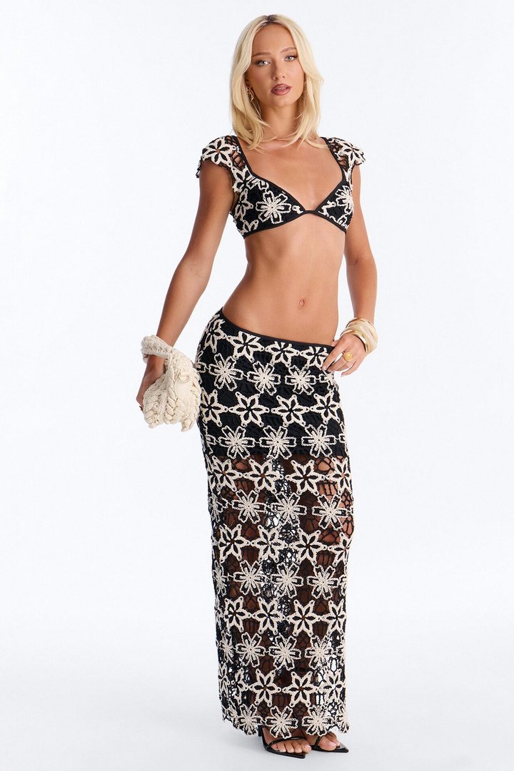 Coastal After Hours Crochet Skirt Set - Black/combo