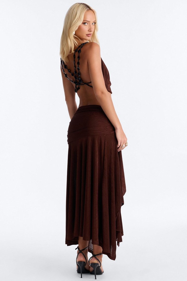 Cant Resist Me Embellished Skirt Set - Chocolate
