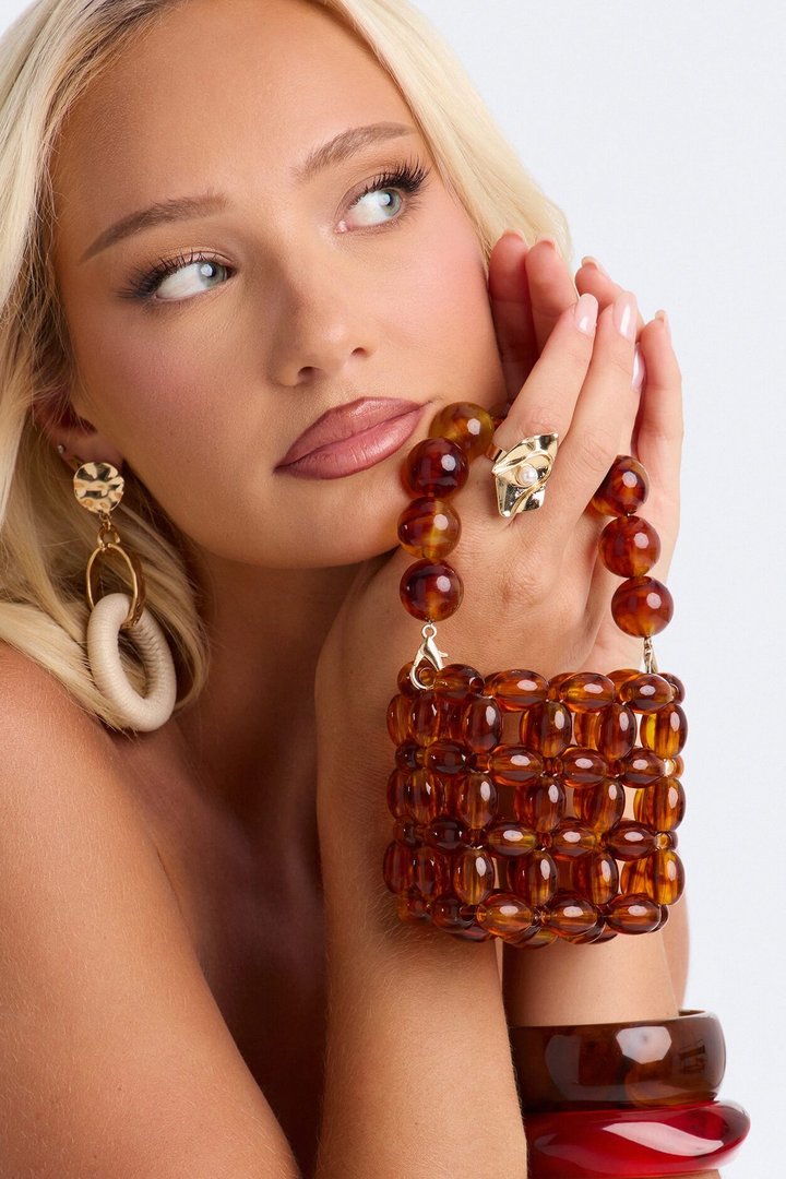 All Bets Are In Mini Beaded Crossbody Bag - Brown