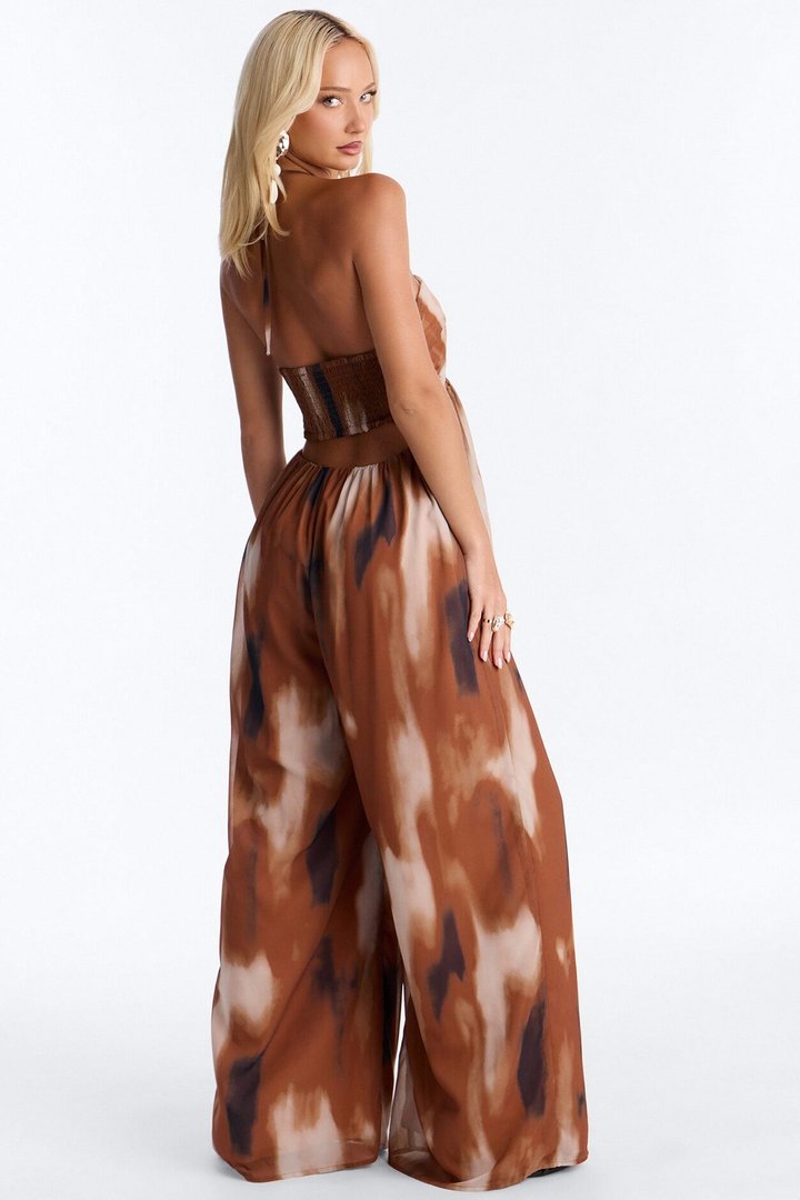 Island Hours Cut Out Wide Leg Jumpsuit - Rust