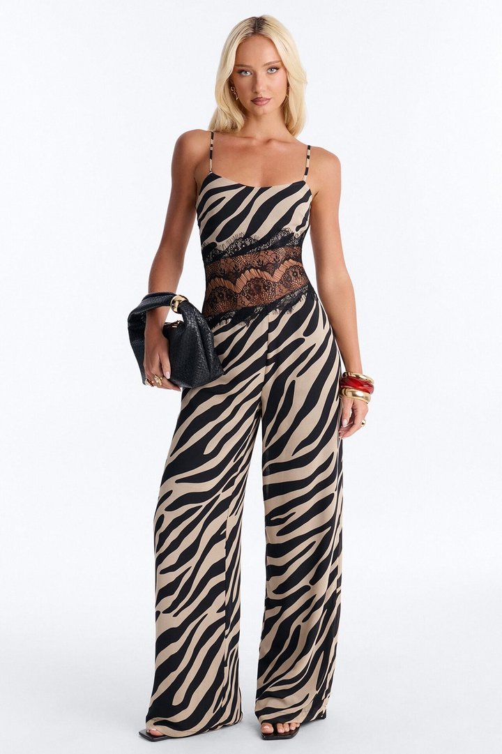 Amaya Lace Trim Backless Jumpsuit - Black/combo