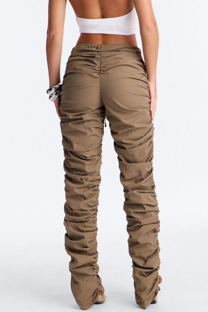 Lettie Mid Rise Ruched Skinny Pant - Taupe