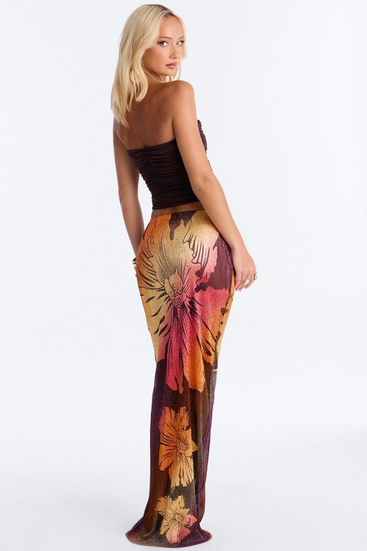 Addison Metallic Floral Maxi Skirt - Rust/combo