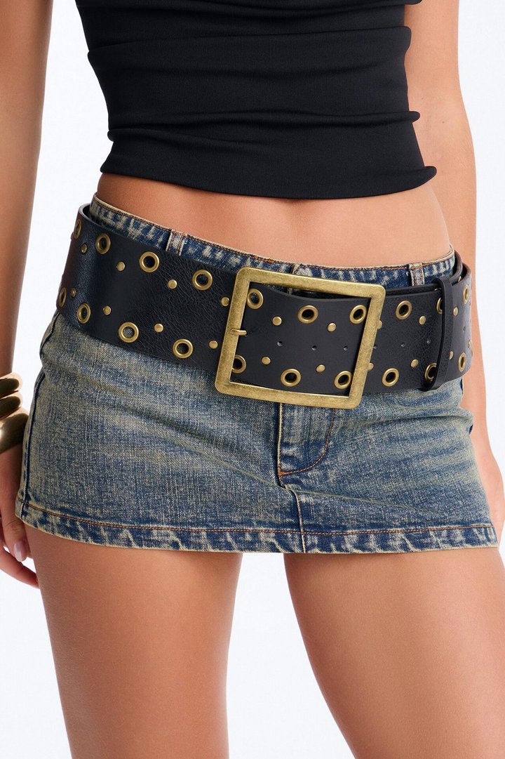 Prairie Gold Wide Faux Leather Belt - Black
