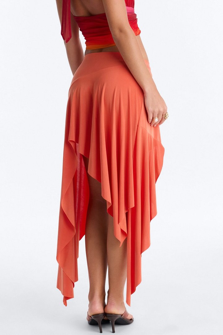 Liza Asymmetrical Midi Skirt - Orange