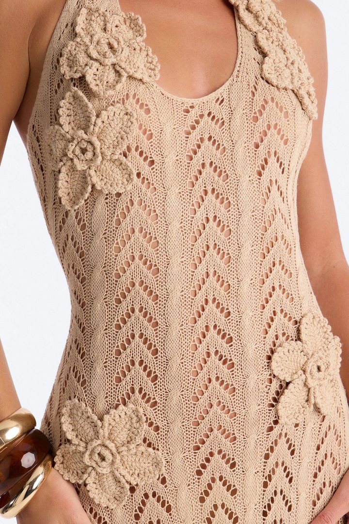 Condesa Halter Crochet Maxi Dress - Mocha