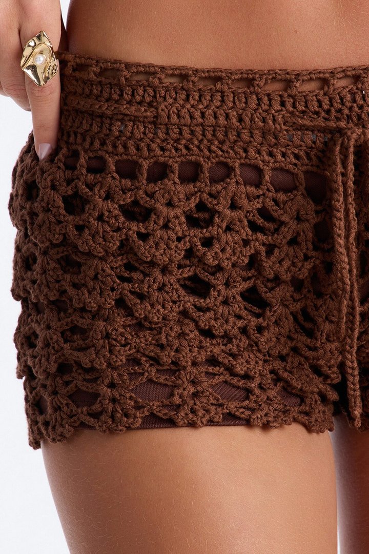 Bali Tiered Crochet Micro Short - Chocolate