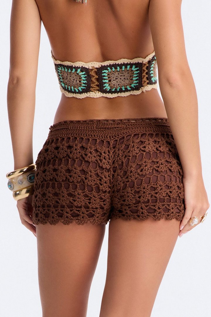 Bali Tiered Crochet Micro Short - Chocolate