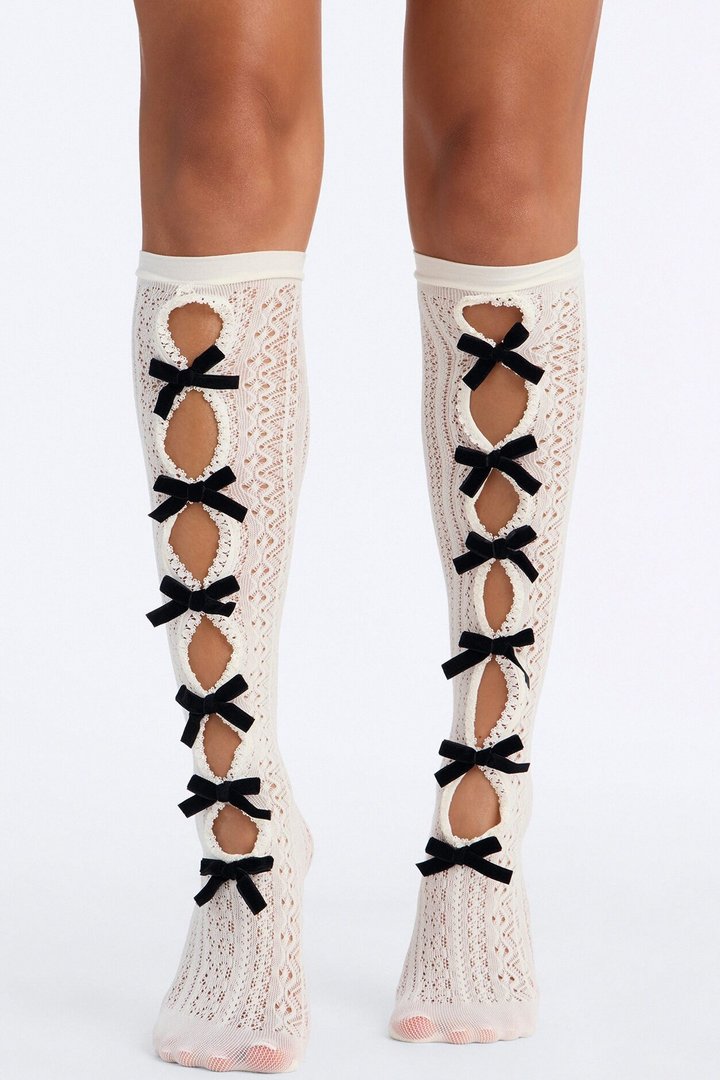 Play That Game Over The Knee Socks - White/Black