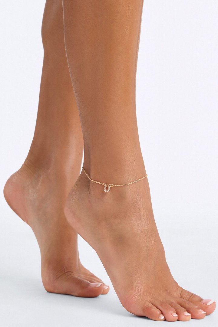 Lucky Horse Shoe Rhinestone Anklet - Gold