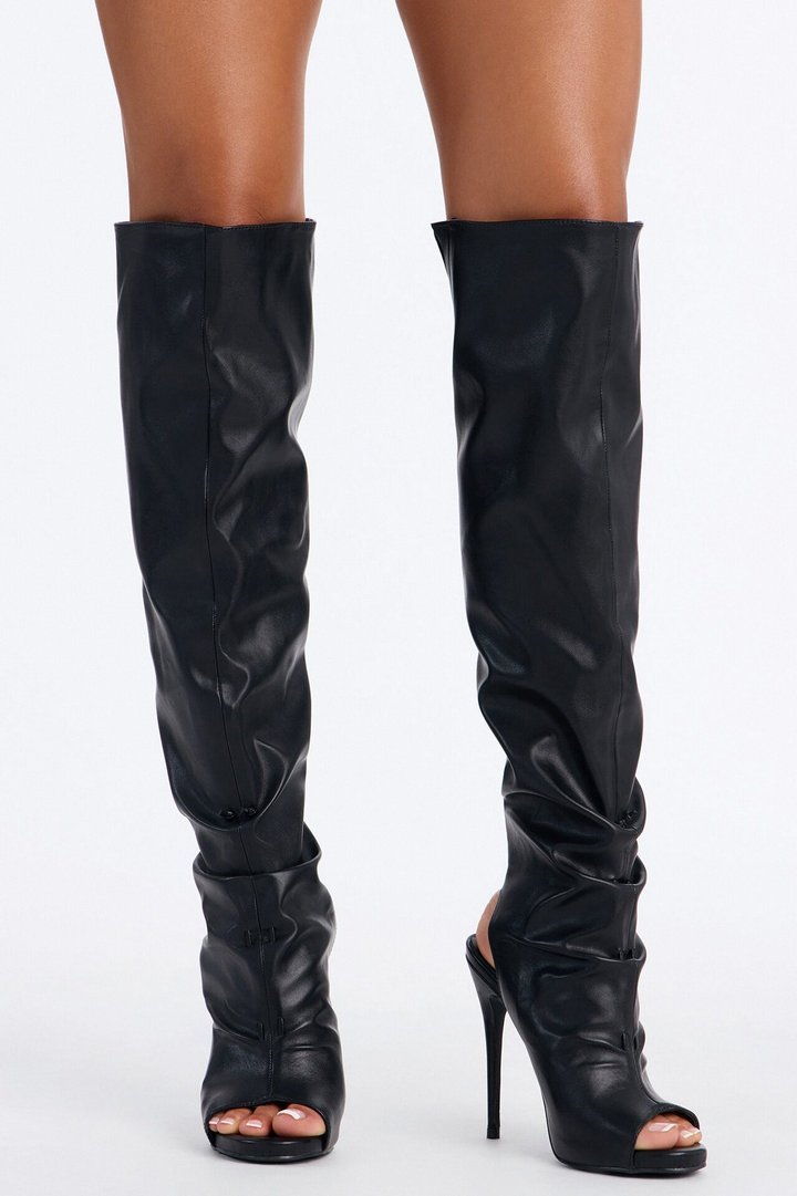 Alek Peep Toe Stiletto Boots - Black