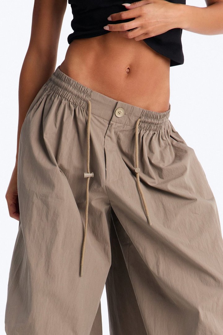 Hazel Stacked Drawstring Waist Super Wide Leg Pant - Caffe