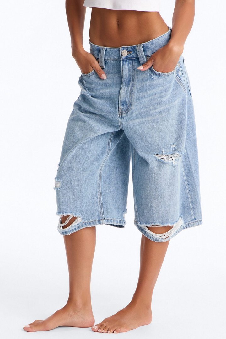BCN Nights Ripped Culotte Jeans - Light Wash
