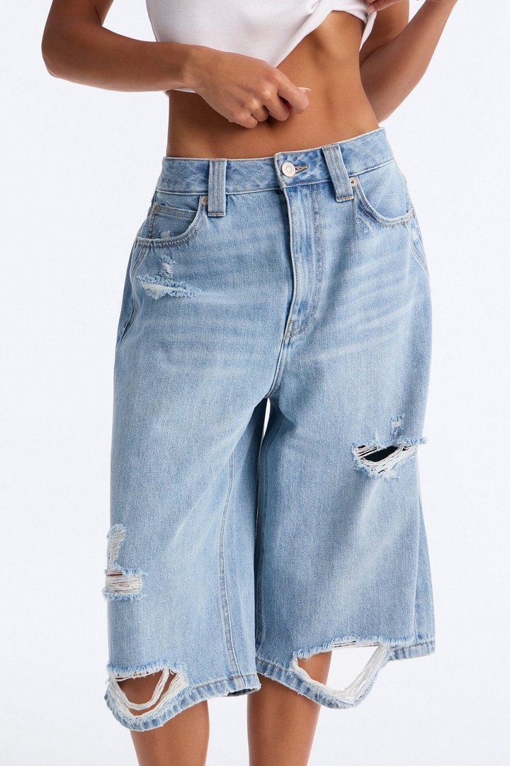 BCN Nights Ripped Culotte Jeans - Light Wash