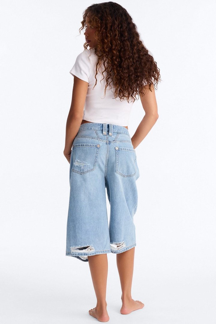 BCN Nights Ripped Culotte Jeans - Light Wash