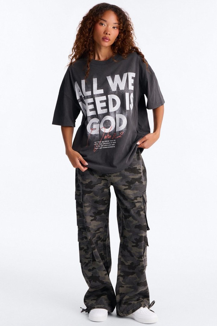 All We Need Is God Washed T-Shirt - Black