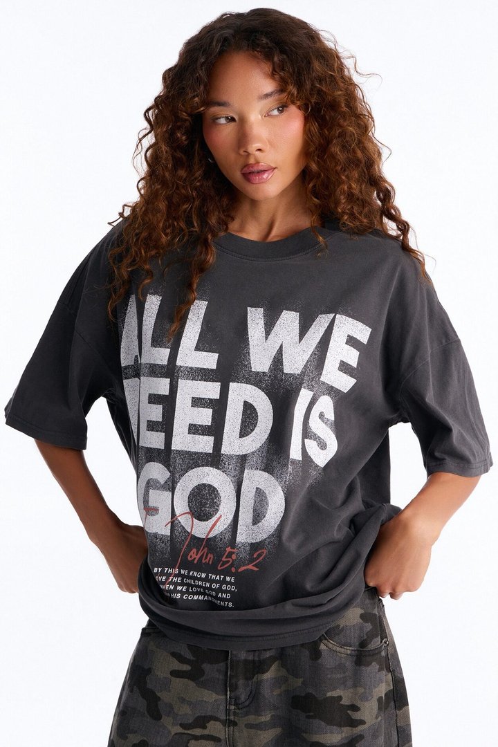 All We Need Is God Washed T-Shirt - Black