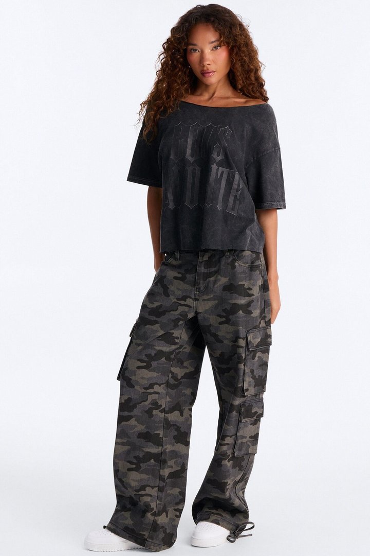 God's Favorite Washed Off Shoulder Tee - Charcoal