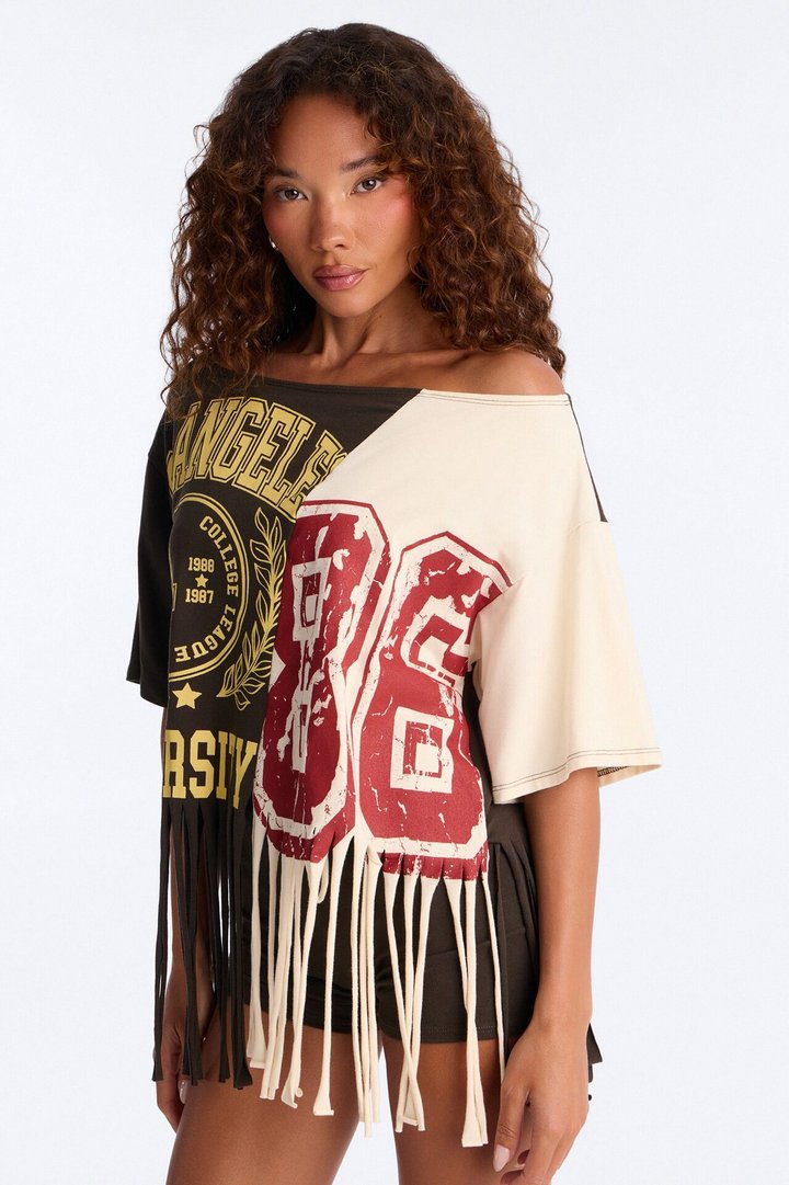 Game Changer Fringed Off Shoulder Biker Short Set - Olive/combo