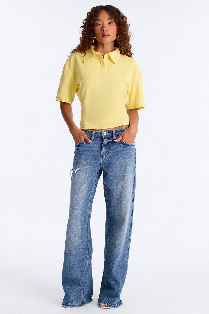 Street Serve Cinched Short Sleeve Polo Top - Butter Yellow