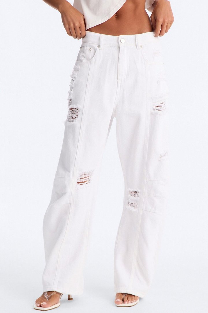 New Standard Ripped Barrel Leg Jeans - White