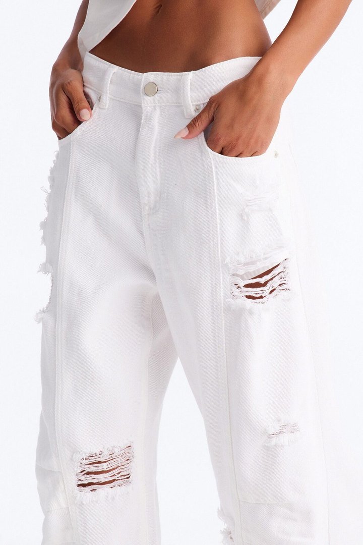 New Standard Ripped Barrel Leg Jeans - White