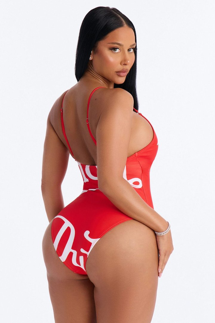 Von Dutch Logo Scoop Neck 1 Piece Swimsuit - Red/combo