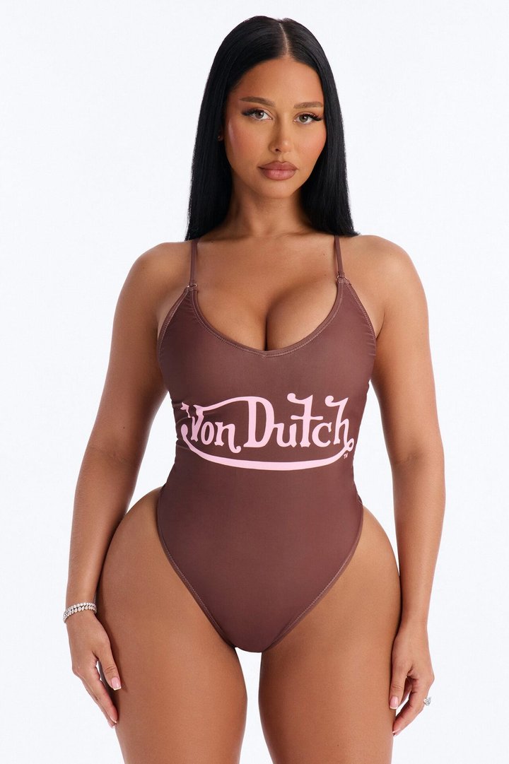 Von Dutch Scoop Neck 1 Piece Swimsuit - Brown/combo