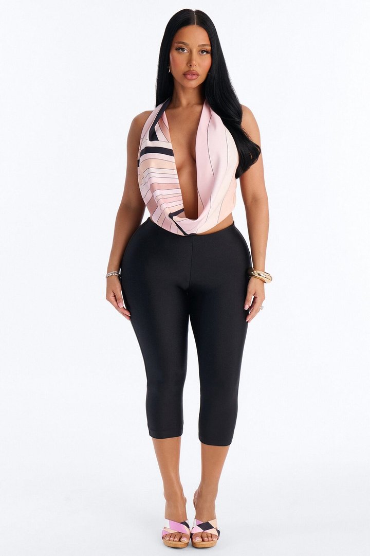 Santorini Summer Cowl Neck Halter Top - Pink/combo