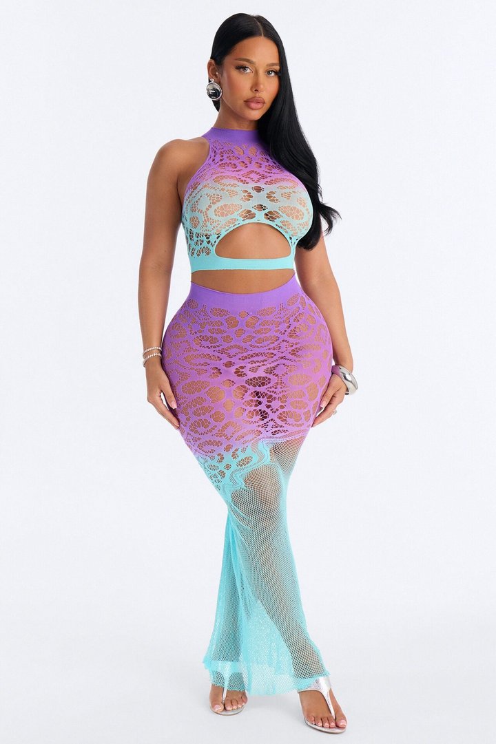 Sweet Chaos Ombre 2 Piece Matching Bodystocking Set - Purple/combo