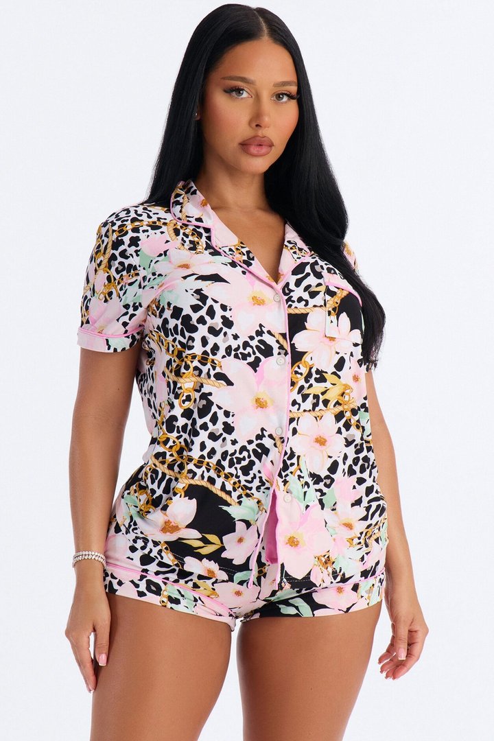 Snuggle Me Button Up PJ Short Set - Multi Color